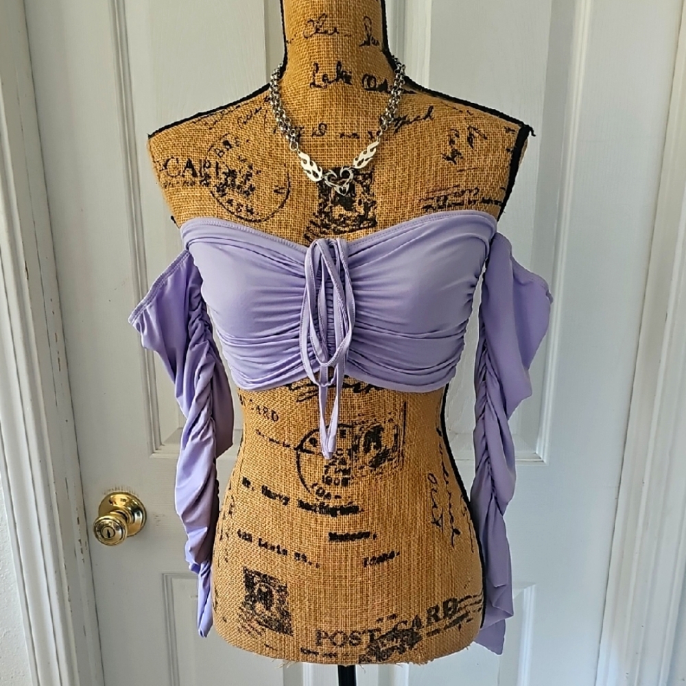 SHEIN Purple Ruched Off-Shoulder Crop Top